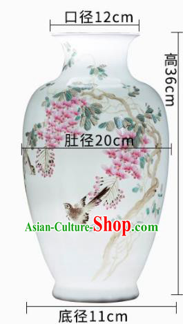 Chinese Jingdezhen Ceramic Hand Painting Wisteria Powder Enamel Vase Handicraft Traditional Porcelain Vase