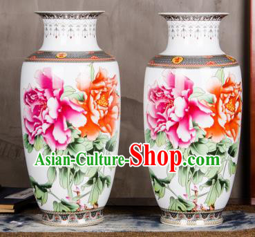 Chinese Traditional Printing Rich Peony Enamel Vase Jingdezhen Ceramic Handicraft