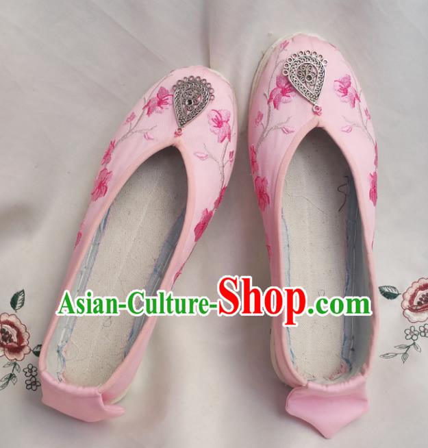 Chinese Ancient Princess Pink Shoes Traditional Wedding Cloth Shoes Hanfu Shoes Embroidered Shoes for Women