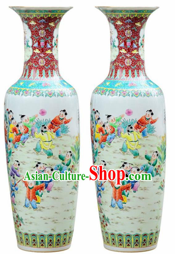 Chinese Traditional Hand Painting Play Children Enamel Vase Jingdezhen Ceramic Handicraft