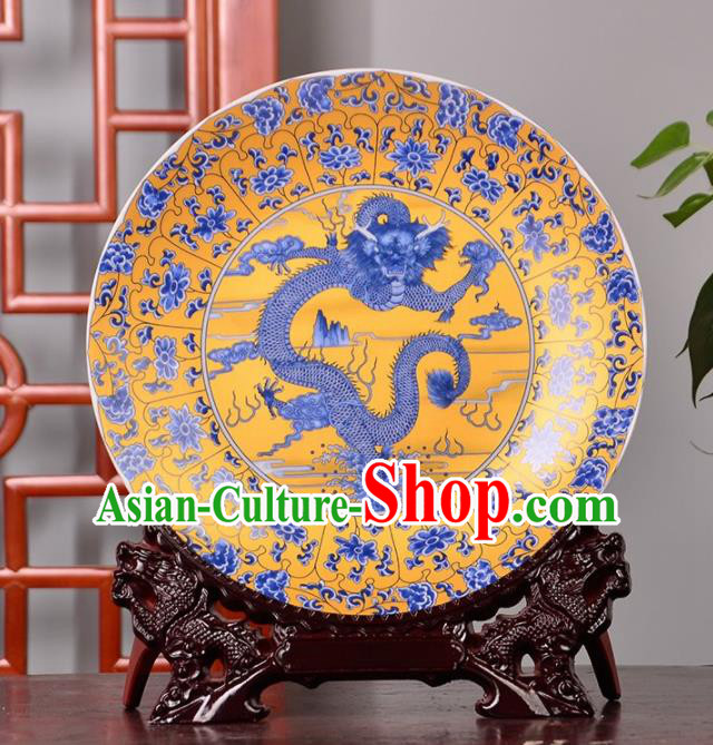 Chinese Traditional Hand Painting Dragon Decoration Enamel Dish Jingdezhen Ceramic Handicraft