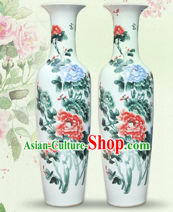 Chinese Traditional Hand Painting Peony Enamel Vase Jingdezhen Ceramic Handicraft