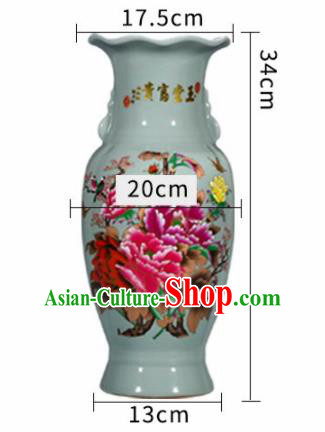 Chinese Jingdezhen Ceramic Craft Printing Peony Enamel Vase Handicraft Traditional Porcelain Vase