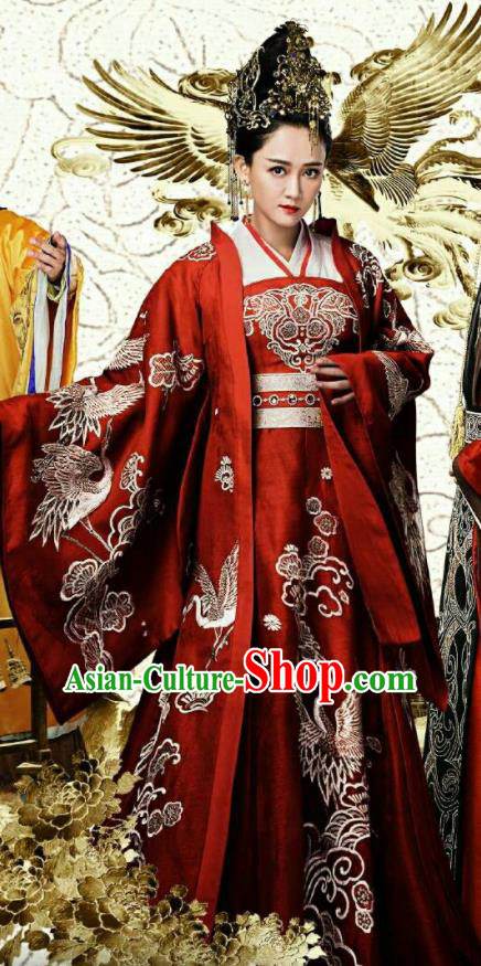 Drama Queen Dugu  Chinese Traditional Ancient Sui Dynasty Empress Embroidered Historical Costume and Headpiece for Women