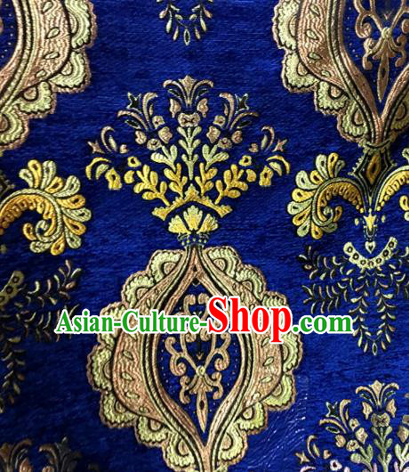 Chinese Traditional Buddhism Pattern Deep Blue Brocade Silk Fabric Tibetan Robe Satin Fabric Asian Material