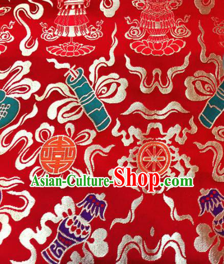 Chinese Traditional Buddhism Calabash Pattern Red Brocade Silk Fabric Tibetan Robe Satin Fabric Asian Material