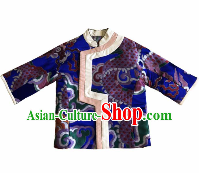 Chinese Traditional National Costume Embroidered Royalblue Jacket Tang Suit Outer Garment for Women
