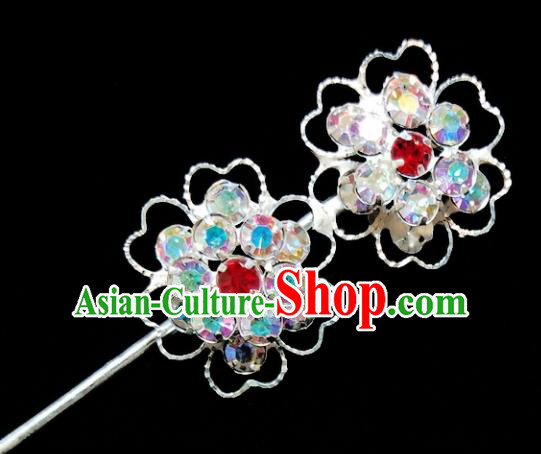 Chinese Ancient Princess Crystal Doublue Plum Blossom Hairpins Traditional Peking Opera Artiste Headwear for Women