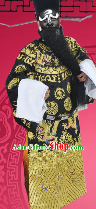 Chinese Ancient Prime Minister Black Embroidered Robe Traditional Peking Opera Old Male Costume for Men