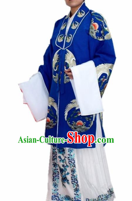 Chinese Ancient Old Lady Embroidered Blue Dress Traditional Peking Opera Dowager Countess Costume for Women