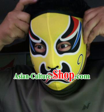 Chinese Traditional Sichuan Opera Face Changing Yellow Masks Handmade Painting Facial Makeup