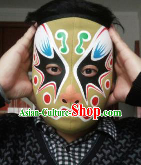 Chinese Traditional Sichuan Opera Prop Face Changing Olive Green Masks Handmade Painting Facial Makeup