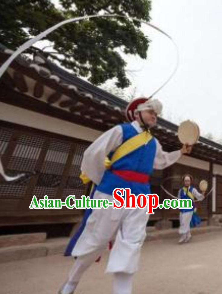 Korean Traditional White Shirt White Pants Costumes for Playing Drums