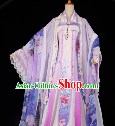 Chinese Traditional Cosplay Peri Goddess Costume Ancient Imperial Consort Pink Hanfu Dress for Women