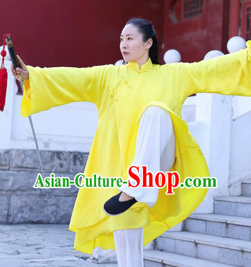 Chinese Traditional Martial Arts Competition Yellow Costume Kung Fu Tai Chi Clothing for Women