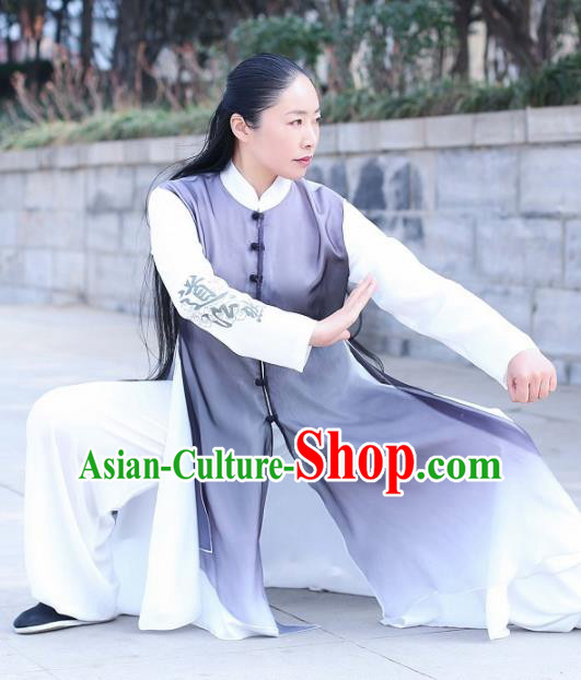 Chinese Traditional Kung Fu Competition Costume Martial Arts Tai Chi Grey Clothing for Women