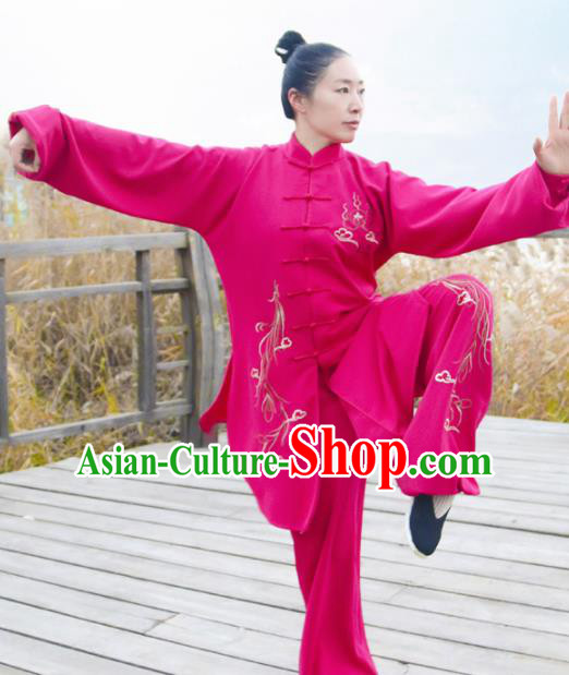Chinese Traditional Kung Fu Competition Costume Martial Arts Tai Chi Printing Rosy Clothing for Women