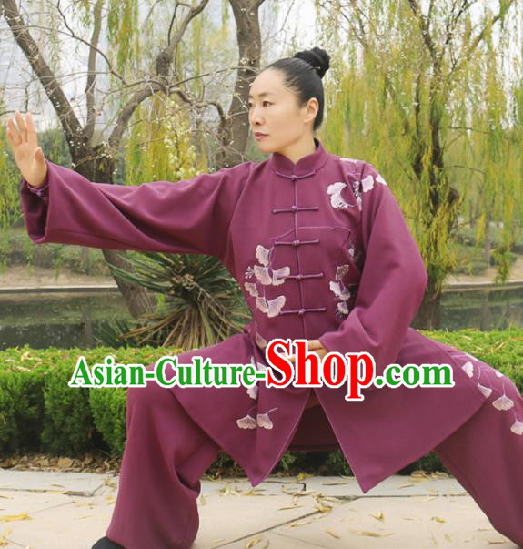 Chinese Traditional Kung Fu Competition Costume Martial Arts Tai Chi Embroidered Ginkgo Leaf Clothing for Women