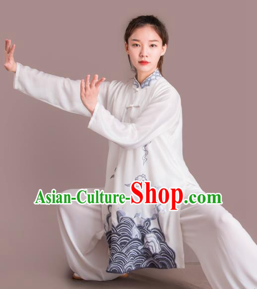 Chinese Traditional Kung Fu Costume Martial Arts Competition Tai Chi Embroidered Grey Clothing for Women