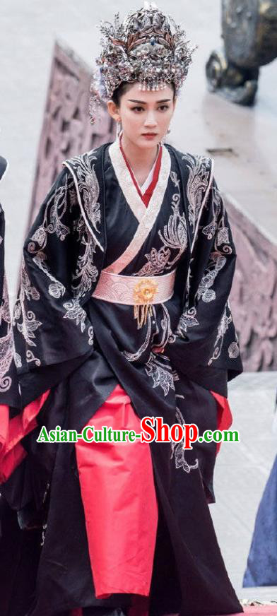 Chinese Drama Queen Hanfu Dress Ancient Sui Dynasty Imperial Empress Dugu Embroidered Costumes and Headpiece Complete Set