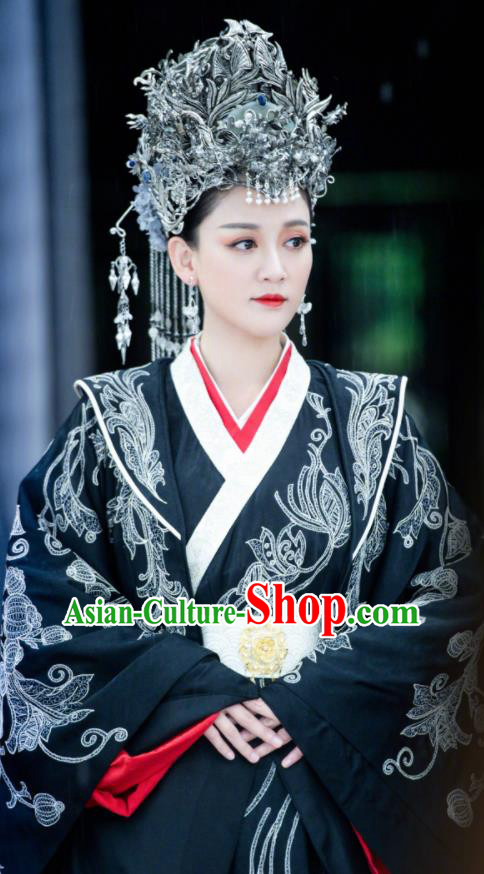 Chinese Drama Queen Hanfu Dress Ancient Sui Dynasty Imperial Empress Dugu Embroidered Costumes and Headpiece Complete Set