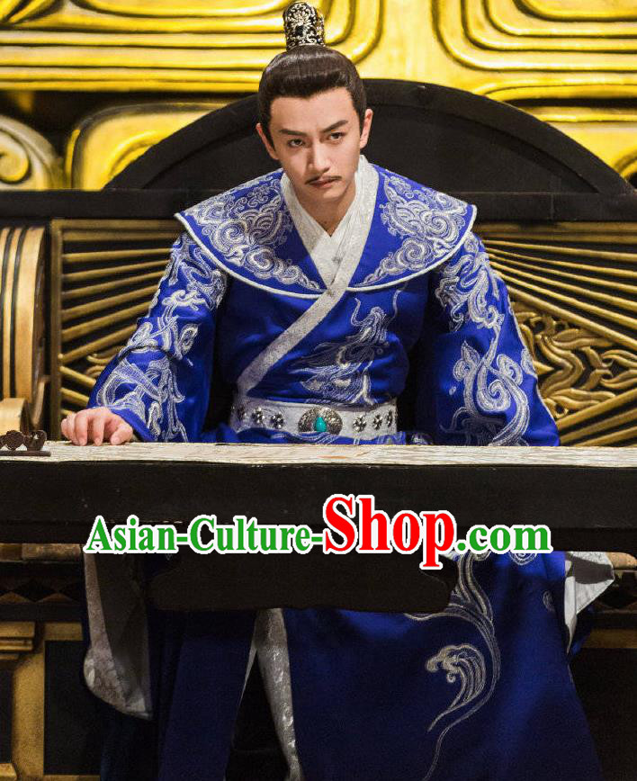 Chinese Ancient Drama Clothing Sui Dynasty Emperor Yang Jian Embroidered Historical Costume and Headpiece for Men