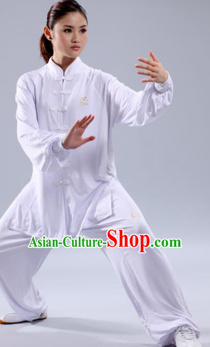 Chinese Traditional Kung Fu White Costume Martial Arts Tai Chi Clothing for Women