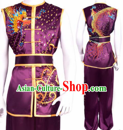 Chinese Traditional Kung Fu Competition Embroidered Dragon Purple Costume Tai Chi Martial Arts Clothing for Men