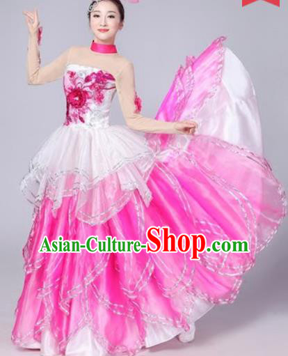 Chinese Traditional Spring Festival Gala Dance Costume Opening Dance Stage Performance Pink Dress for Women