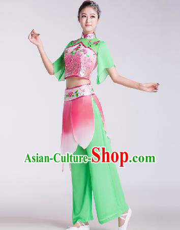 Chinese Traditional Umbrella Dance Green Costume Folk Dance Stage Performance Clothing for Women