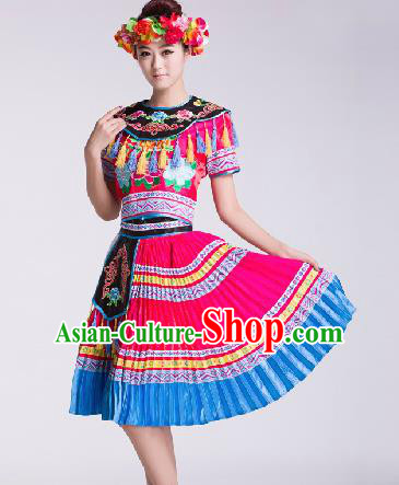 Chinese Traditional Ethnic Dance Costume Tujia Nationality Dance Stage Performance Dress for Women
