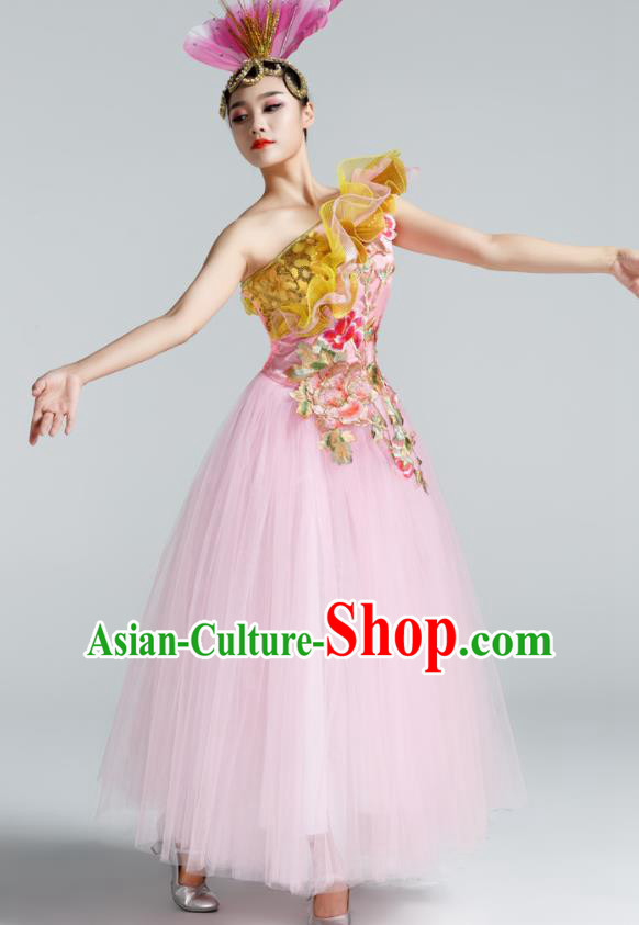 Chinese Traditional Opening Dance Pink Veil Dress Spring Festival Gala Stage Performance Chorus Costume for Women