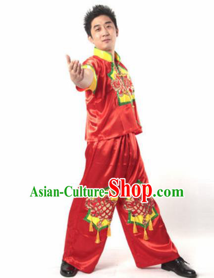 Chinese Traditional Folk Dance Costume Yangko Dance Stage Performance Red Clothing for Men