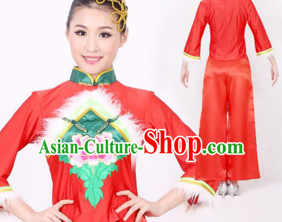 Chinese Traditional Folk Dance Costume Fan Dance Stage Performance Red Clothing for Women