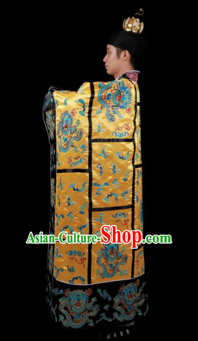 Chinese Traditional Taoism Costume National Taoist Priest Embroidered Dragons Golden Cassock for Men