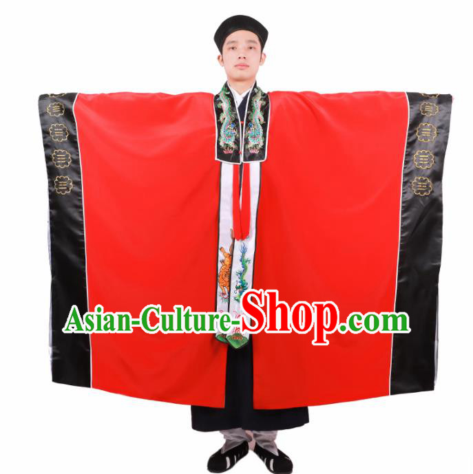 Chinese Traditional Taoism Costume National Taoist Priest Embroidered Bagua Red Cassock for Men