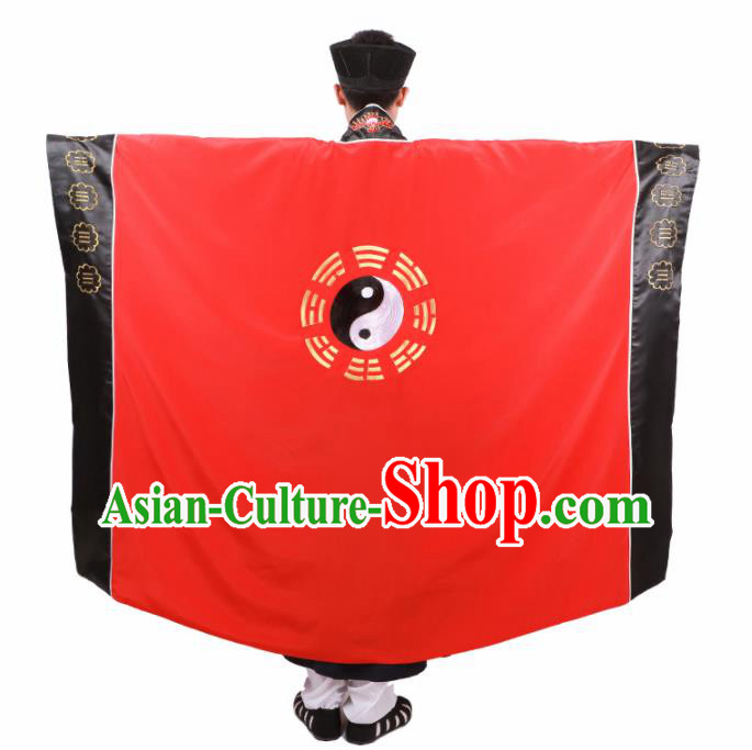 Chinese Traditional Taoism Costume National Taoist Priest Embroidered Bagua Red Cassock for Men