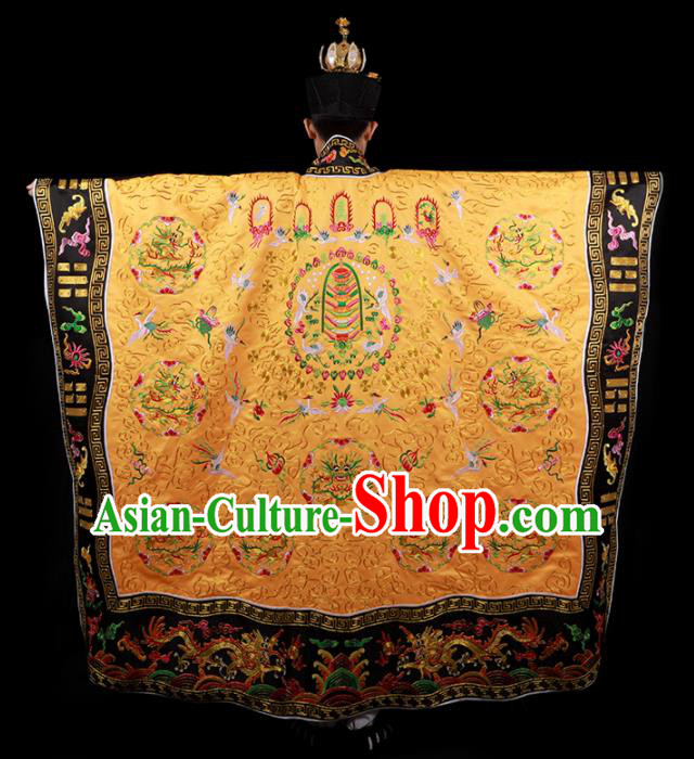 Chinese National Taoist Priest Embroidered Dragons Golden Cassock Traditional Taoism Costume for Men