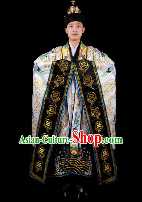 Chinese National Taoist Priest Embroidered Cranes White Cassock Traditional Taoism Costume for Men