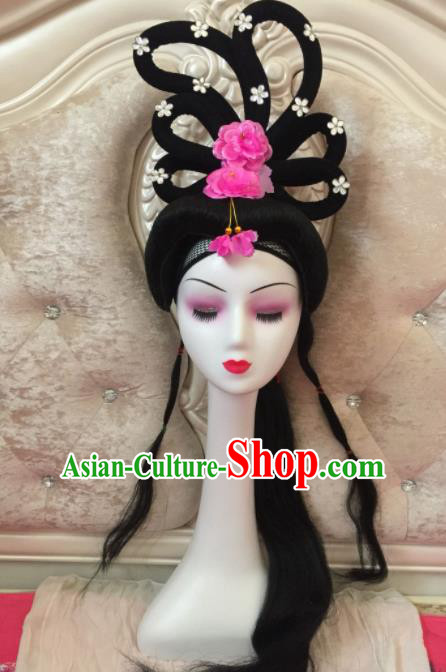 Chinese Traditional Beijing Opera Diva Fairy Wig Sheath Peking Opera Peri Chignon Hair Accessories for Women