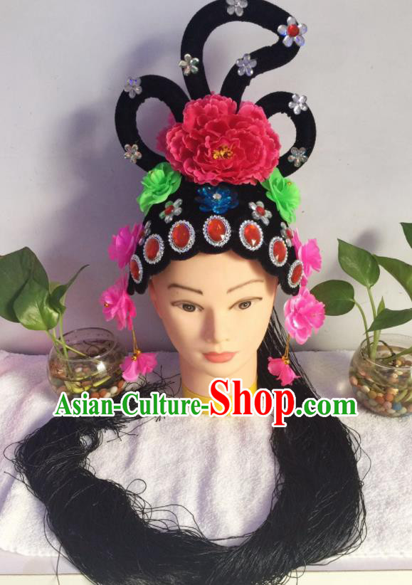 Chinese Traditional Beijing Opera Young Lady Wig Sheath Peking Opera Peri Chignon Hair Accessories for Women
