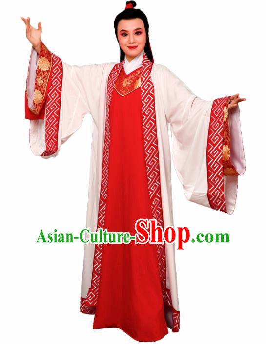 Chinese Traditional Peking Opera Nobility Childe Red Embroidered Robe Beijing Opera Niche Costume for Men
