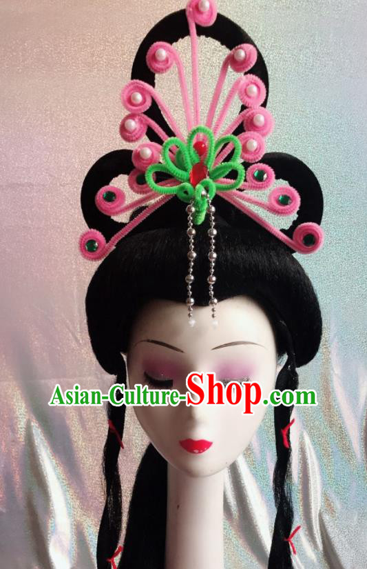 Chinese Traditional Beijing Opera Peri Pink Phoenix Hairpins Peking Opera Diva Hair Accessories for Women