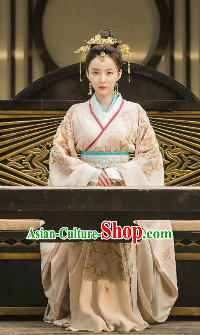 Drama Queen Dugu Chinese Sui Dynasty Princess Consort Hanfu Dress Ancient Historical Costume and Headpiece for Women