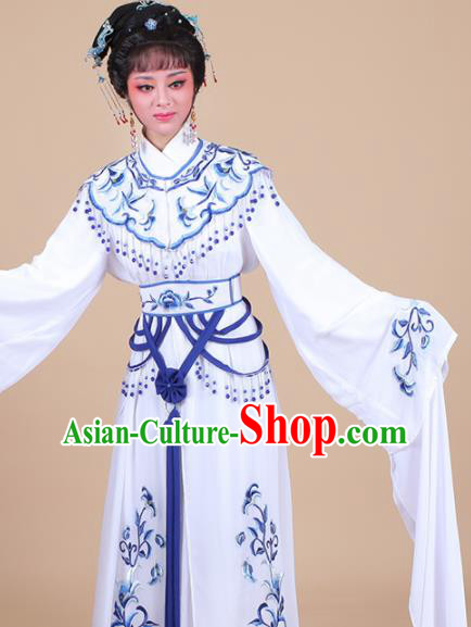 Chinese Traditional Shaoxing Opera Peri Blue Embroidered Dress Beijing Opera Hua Dan Costume for Women