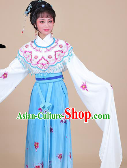 Chinese Traditional Shaoxing Opera Peri Princess Blue Embroidered Dress Beijing Opera Hua Dan Costume for Women