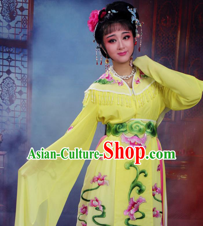 Chinese Traditional Huangmei Opera Peri Embroidered Yellow Dress Beijing Opera Hua Dan Costume for Women