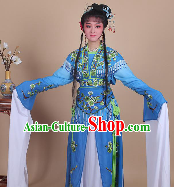 Chinese Traditional Shaoxing Opera Embroidered Plum Blossom Royalblue Dress Beijing Opera Princess Hua Dan Costume for Women