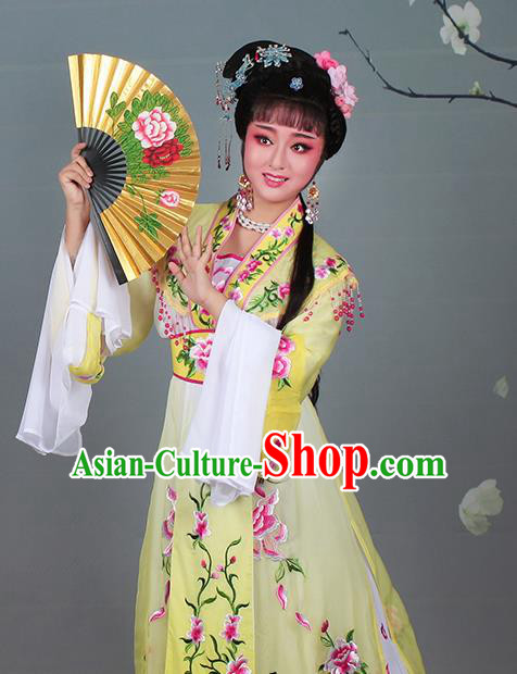 Chinese Traditional Shaoxing Opera Hua Dan Embroidered Yellow Dress Beijing Opera Nobility Lady Costume for Women
