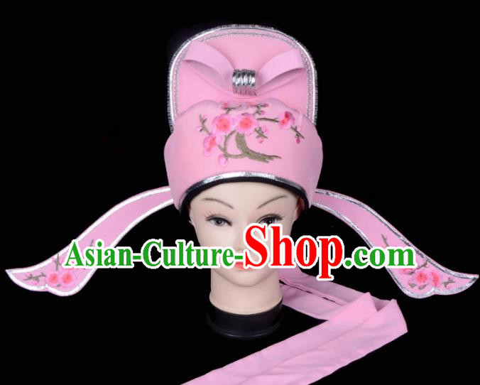 Chinese Traditional Beijing Opera Gifted Scholar Headwear Peking Opera Niche Pink Hat for Men